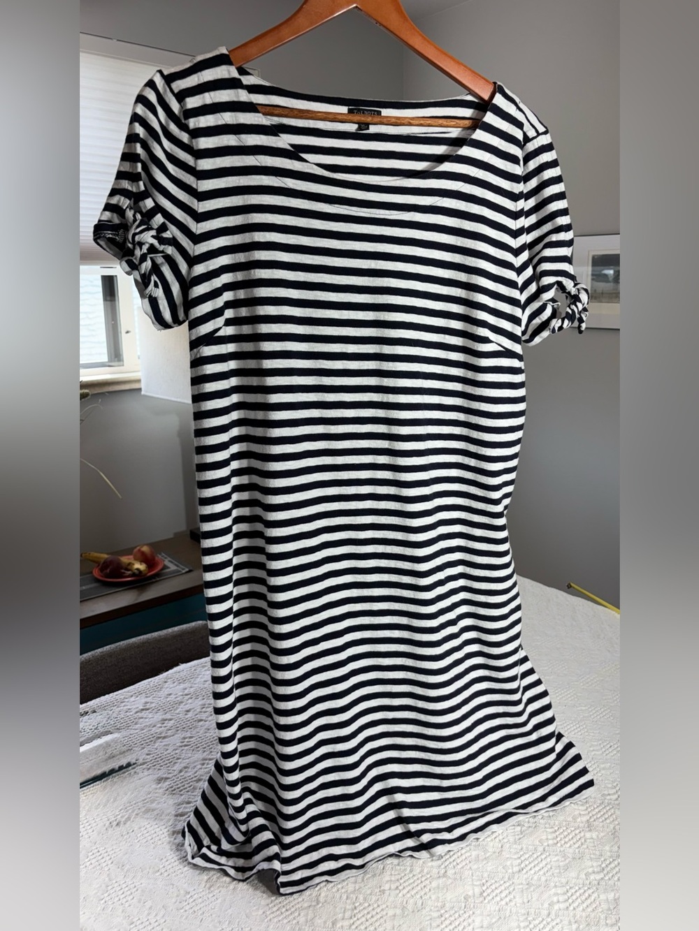 Talbots Black and White Striped Shirt Dress XL Petite
